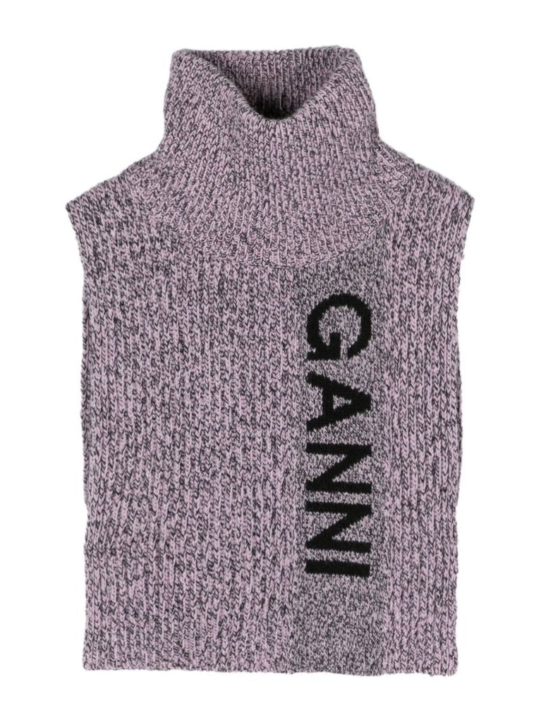 Purple Intarsia Logo Ribbed Knit Bib Collar