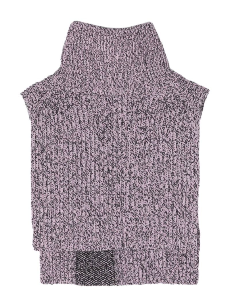 Purple Intarsia Logo Ribbed Knit Bib Collar