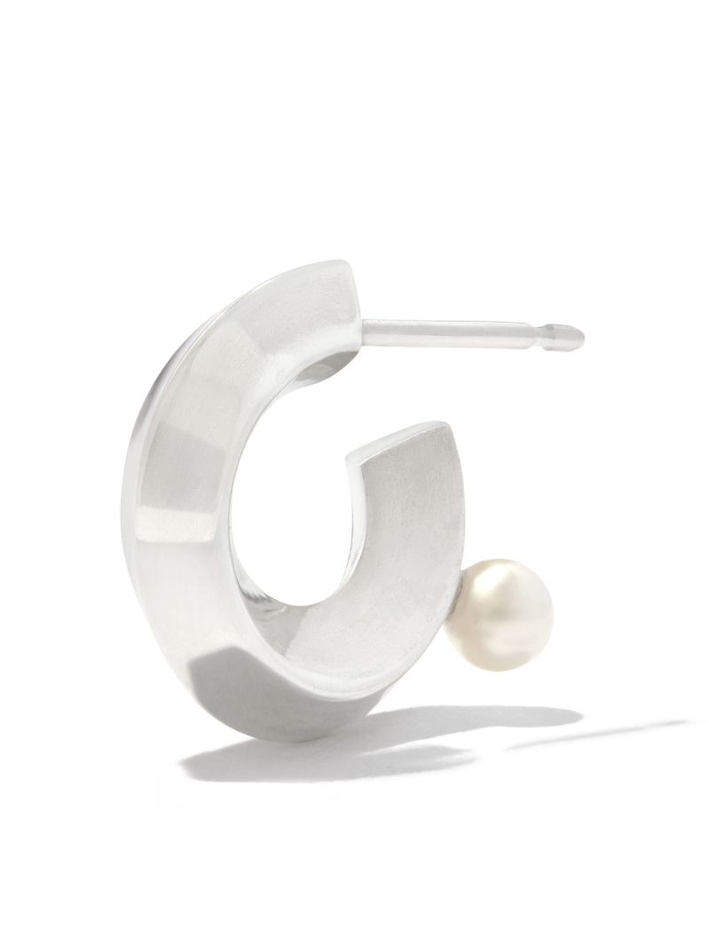 Sterling Silver Floating Pearl Hoop Earring