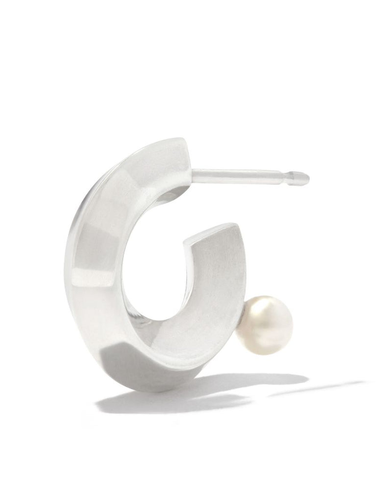 Sterling Silver Floating Pearl Hoop Earring