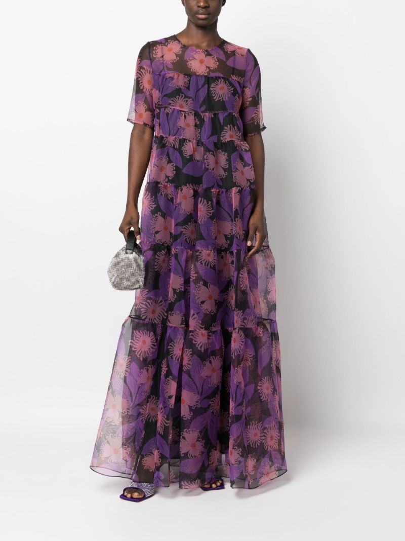 Purple Hyacinth Floral Print Gown