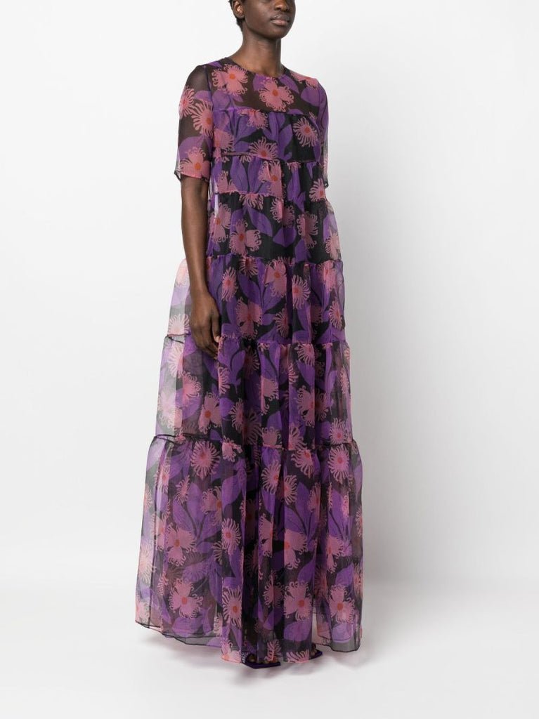 Purple Hyacinth Floral Print Gown