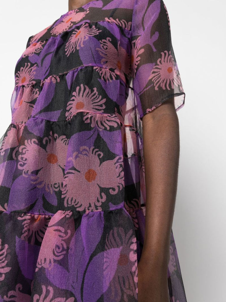 Purple Hyacinth Floral Print Gown