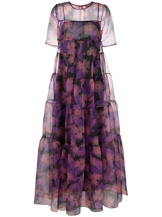 Purple Hyacinth Floral Print Gown