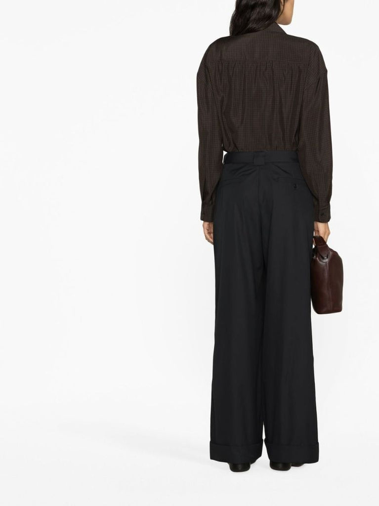 Black Pleated Wide-leg Trousers