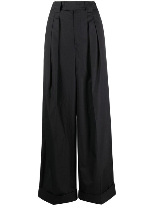 Black Pleated Wide-leg Trousers