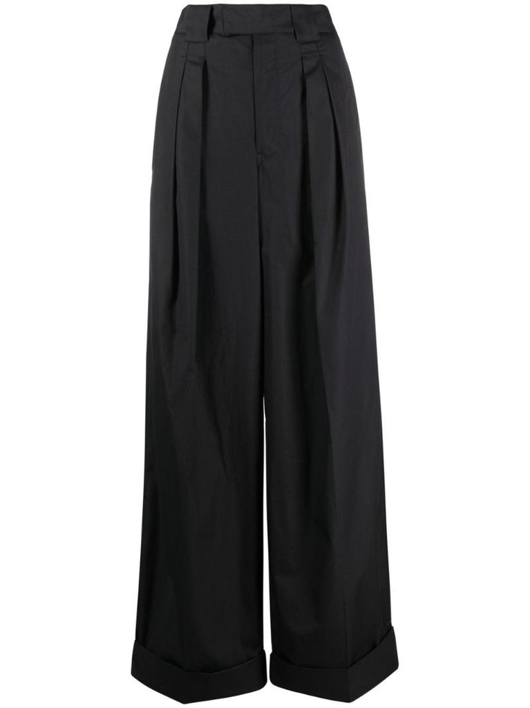 Black Pleated Wide-leg Trousers