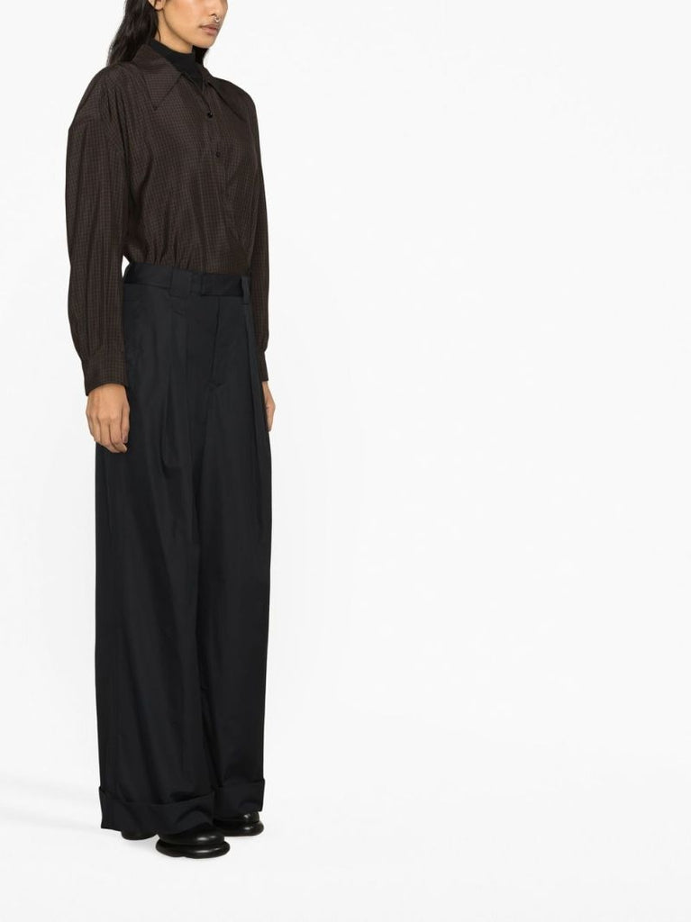 Black Pleated Wide-leg Trousers
