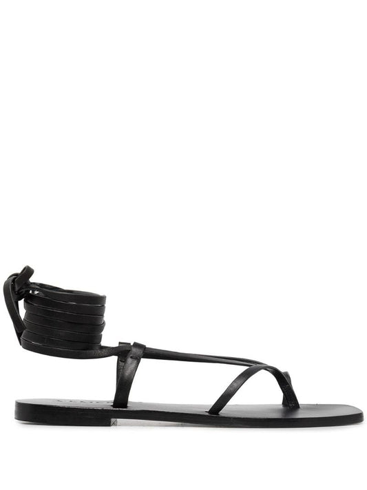 Black Nolan Leather Wrap Sandals