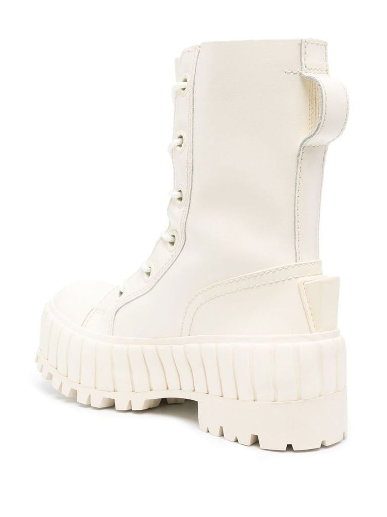 White Vulcanized Lace-up Boots