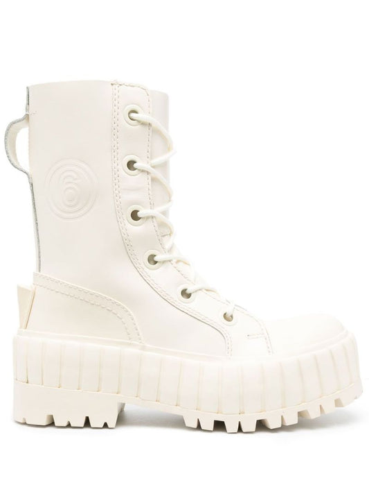 White Vulcanized Lace-up Boots