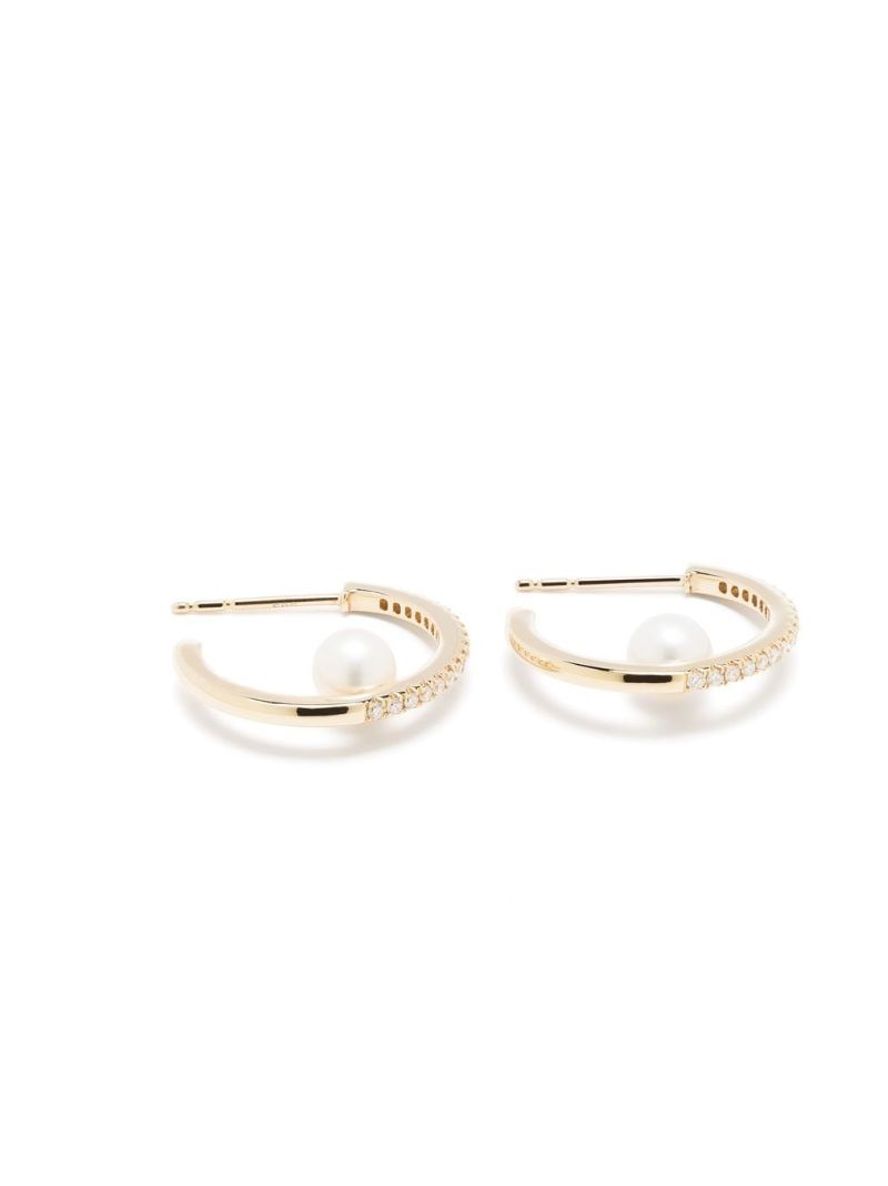 14k Yellow Gold Sea of Beauty Diamond and Pearl Hoop Earrings