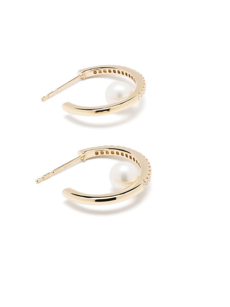 14k Yellow Gold Sea of Beauty Diamond and Pearl Hoop Earrings