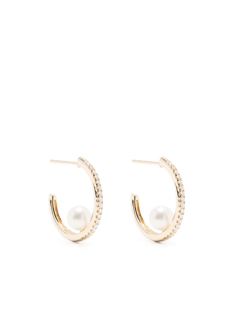 14k Yellow Gold Sea of Beauty Diamond and Pearl Hoop Earrings