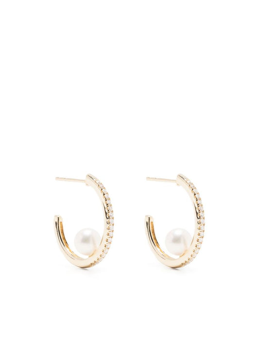 14k Yellow Gold Sea of Beauty Diamond and Pearl Hoop Earrings