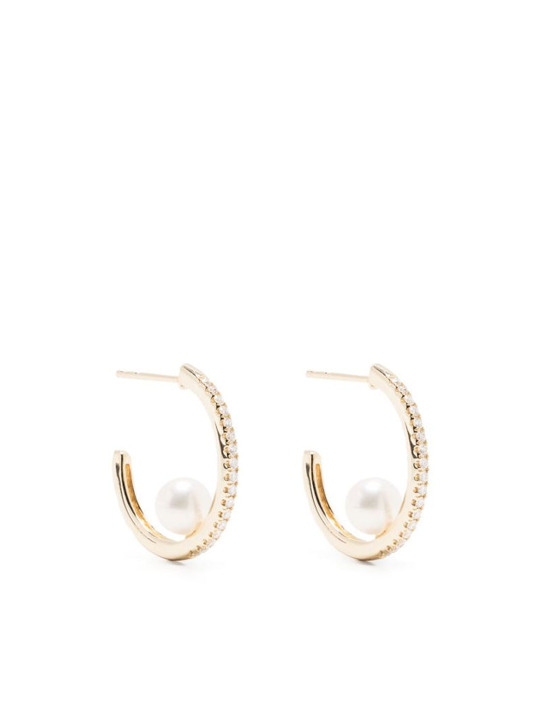 14k Yellow Gold Sea of Beauty Diamond and Pearl Hoop Earrings
