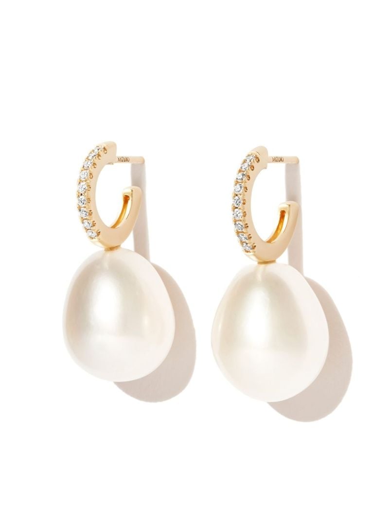 14k Yellow Gold Sea of Beauty Diamond and Pearl Hoop Earrings