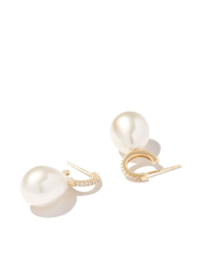 14k Yellow Gold Sea of Beauty Diamond and Pearl Hoop Earrings