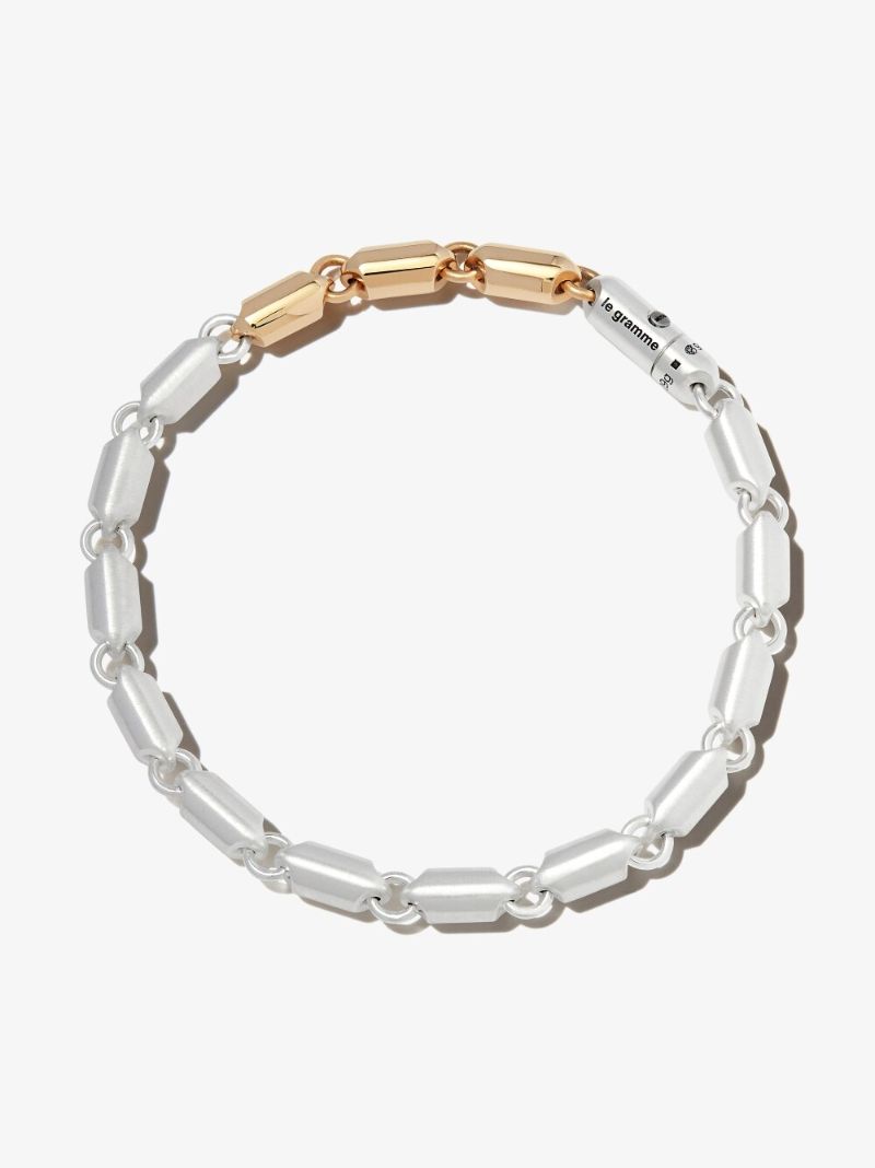18k Yellow Gold and Sterling Silver Le 27g Segment Brushed Bracelet