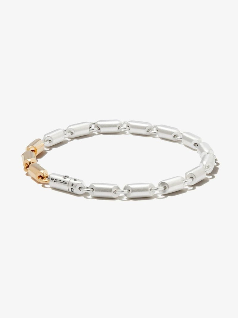 18k Yellow Gold and Sterling Silver Le 27g Segment Brushed Bracelet