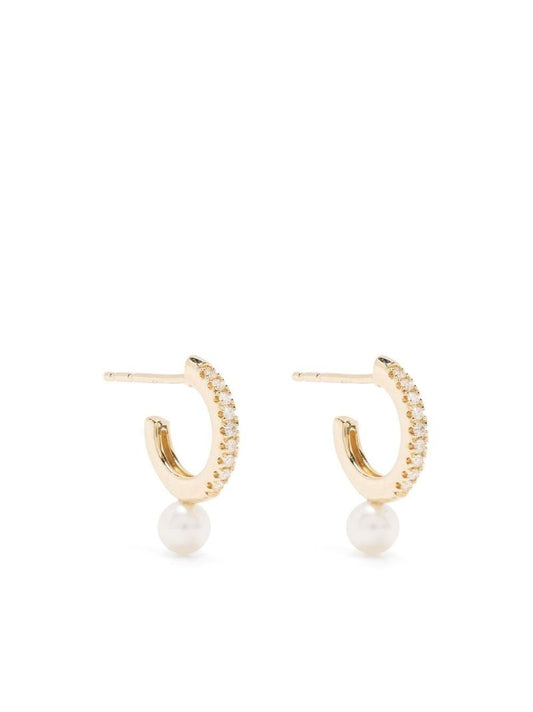 14k Yellow Gold Sea of Beauty Diamond and Pearl Hoop Earrings