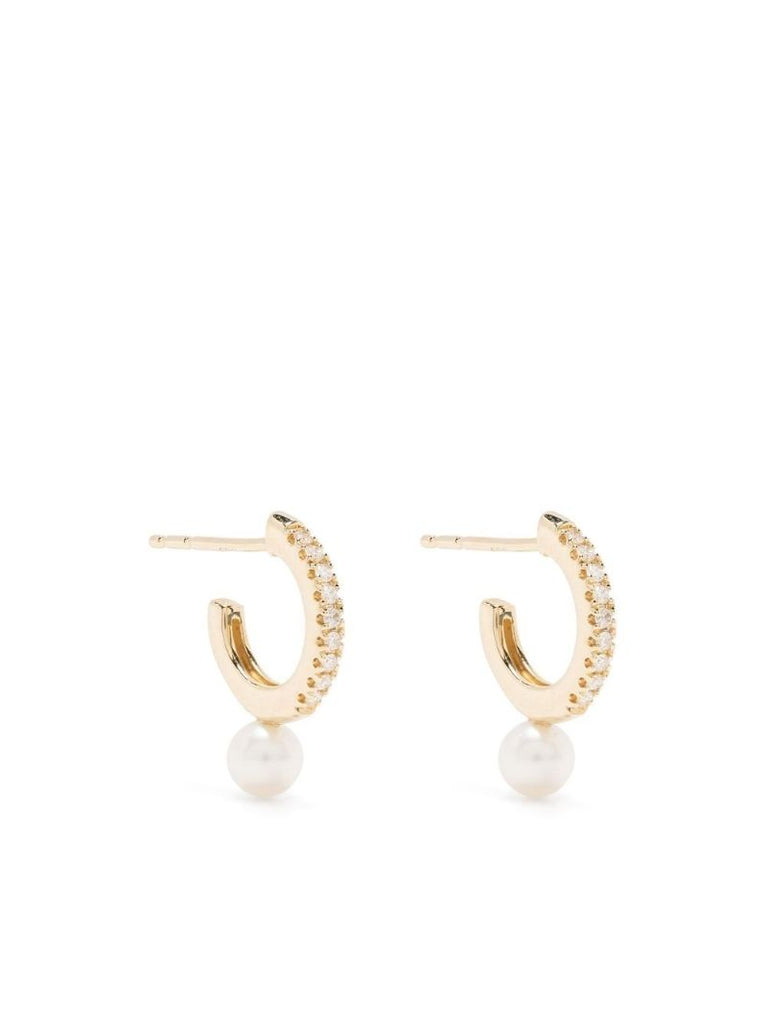 14k Yellow Gold Sea of Beauty Diamond and Pearl Hoop Earrings