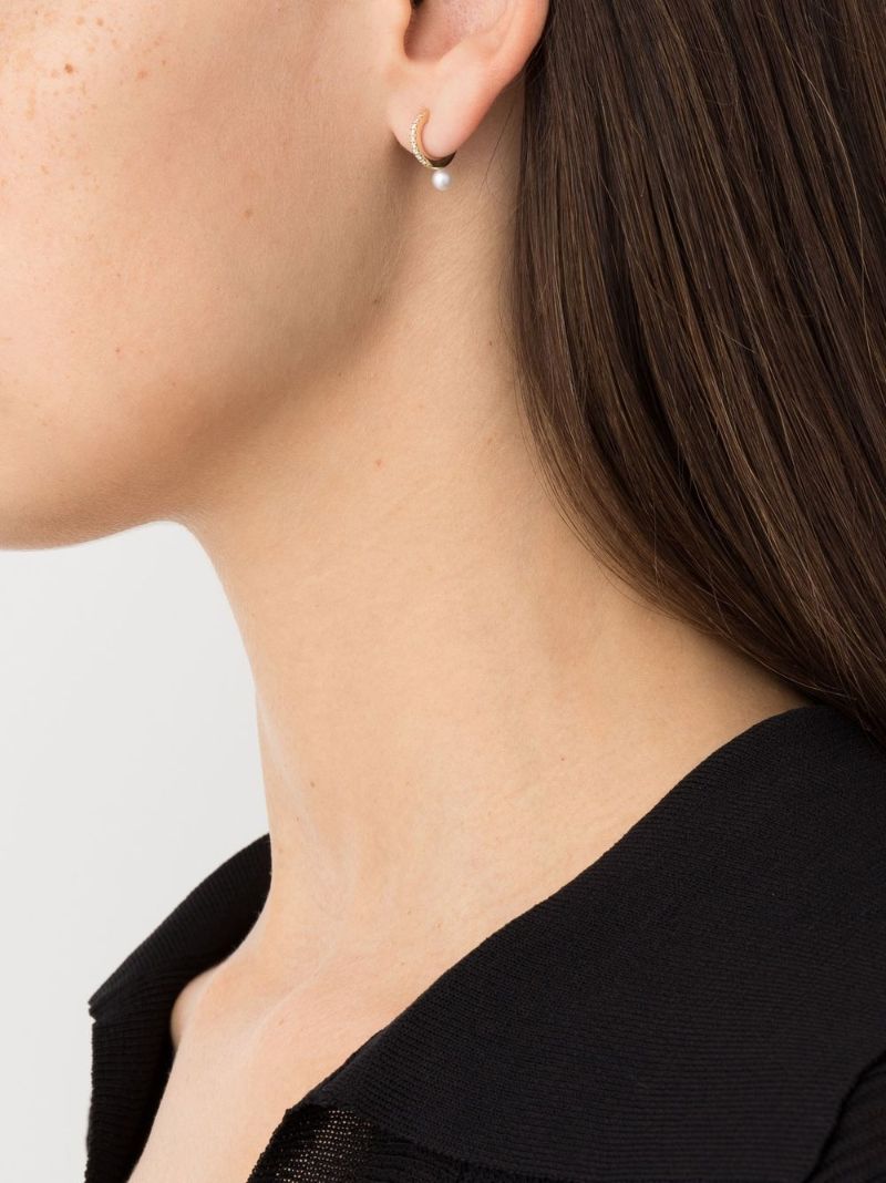 14k Yellow Gold Sea of Beauty Diamond and Pearl Hoop Earrings