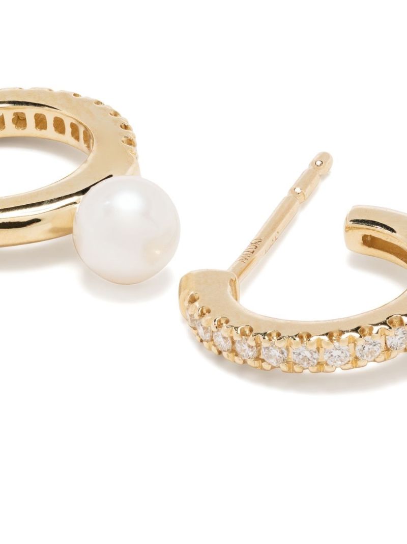 14k Yellow Gold Sea of Beauty Diamond and Pearl Hoop Earrings