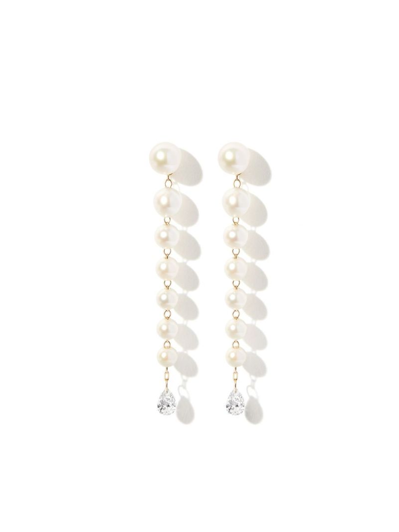 14k Yellow Gold Sea of Beauty Pearl and Diamond Drop Earrings