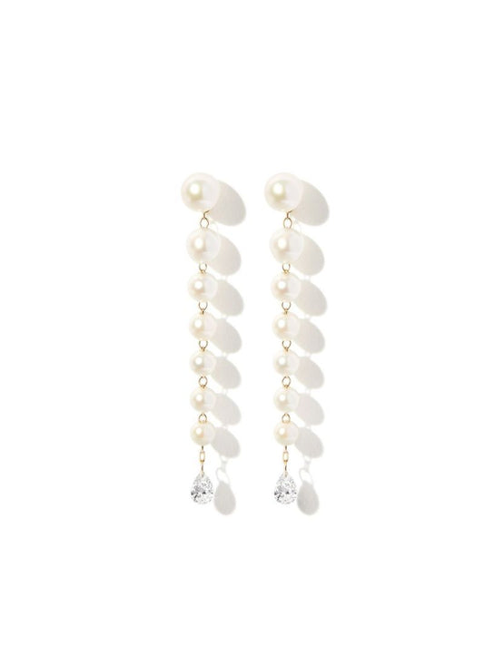 14k Yellow Gold Sea of Beauty Pearl and Diamond Drop Earrings