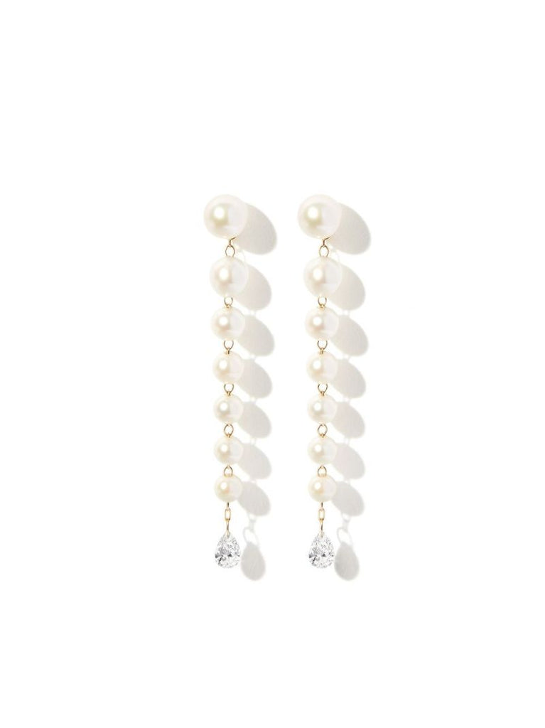 14k Yellow Gold Sea of Beauty Pearl and Diamond Drop Earrings
