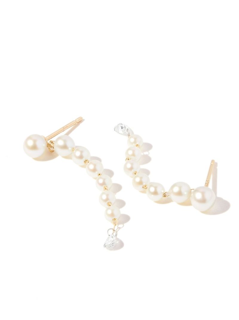 14k Yellow Gold Sea of Beauty Pearl and Diamond Drop Earrings