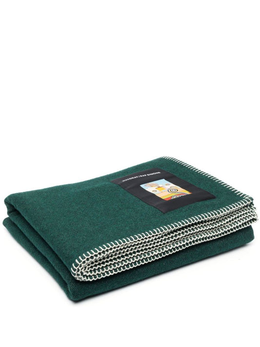 X Raf Simons Green Logo Patch Wool Throw