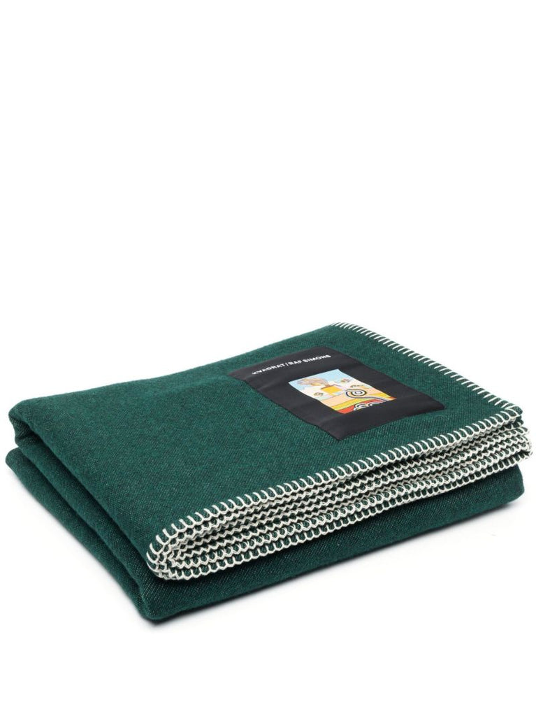 X Raf Simons Green Logo Patch Wool Throw