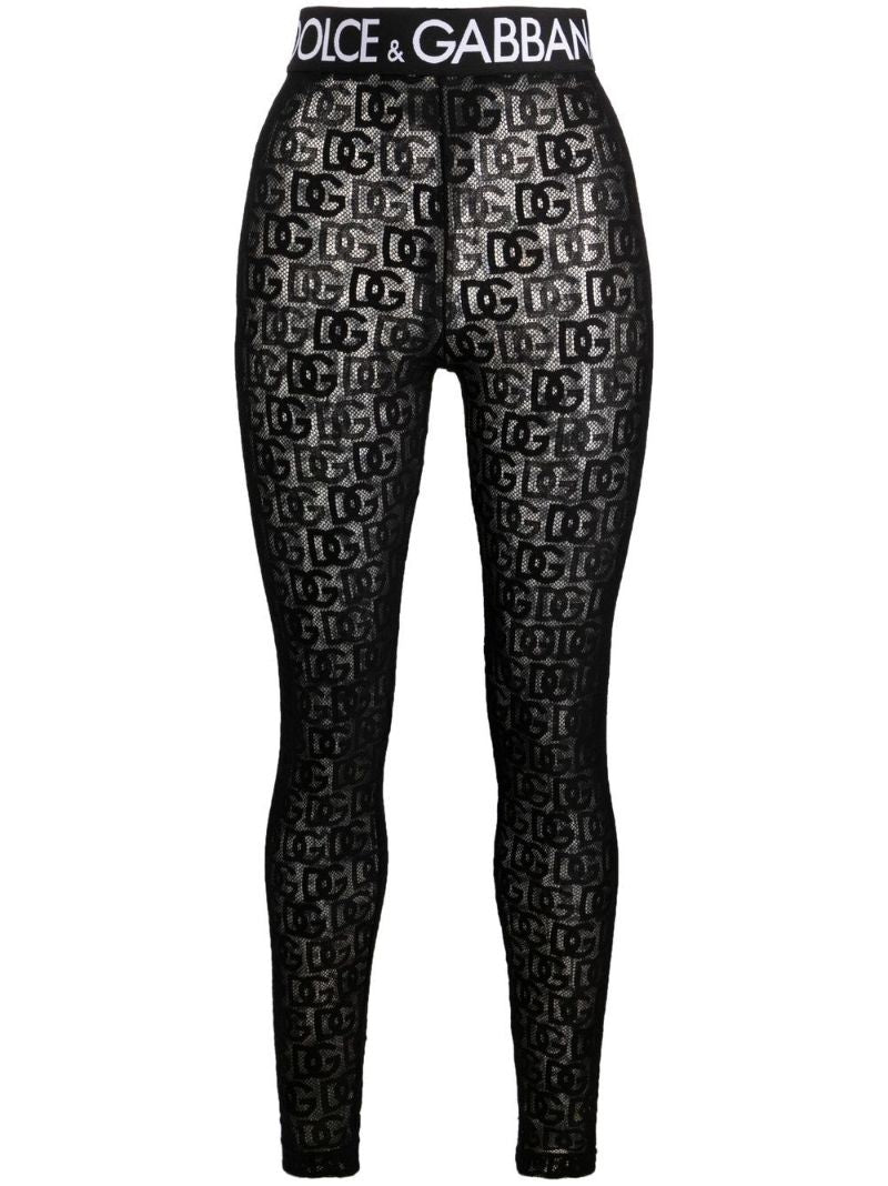 Black Logo Print Sheer Leggings