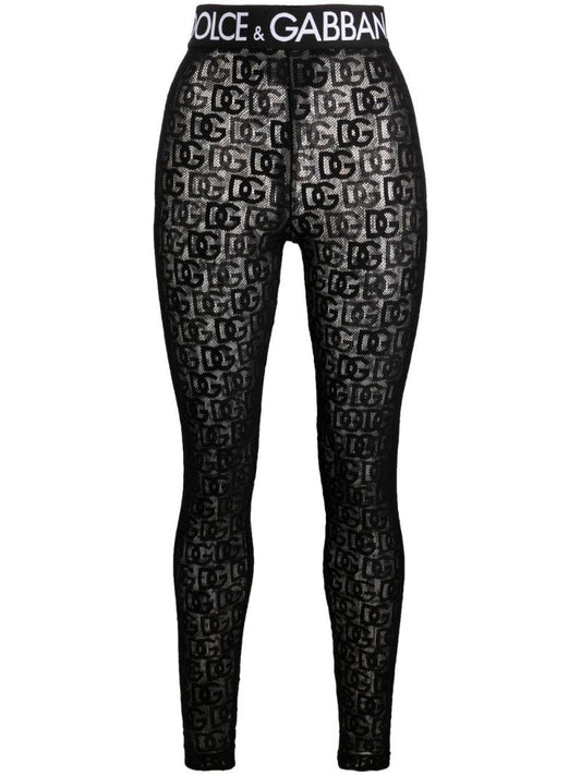 Black Logo Print Sheer Leggings