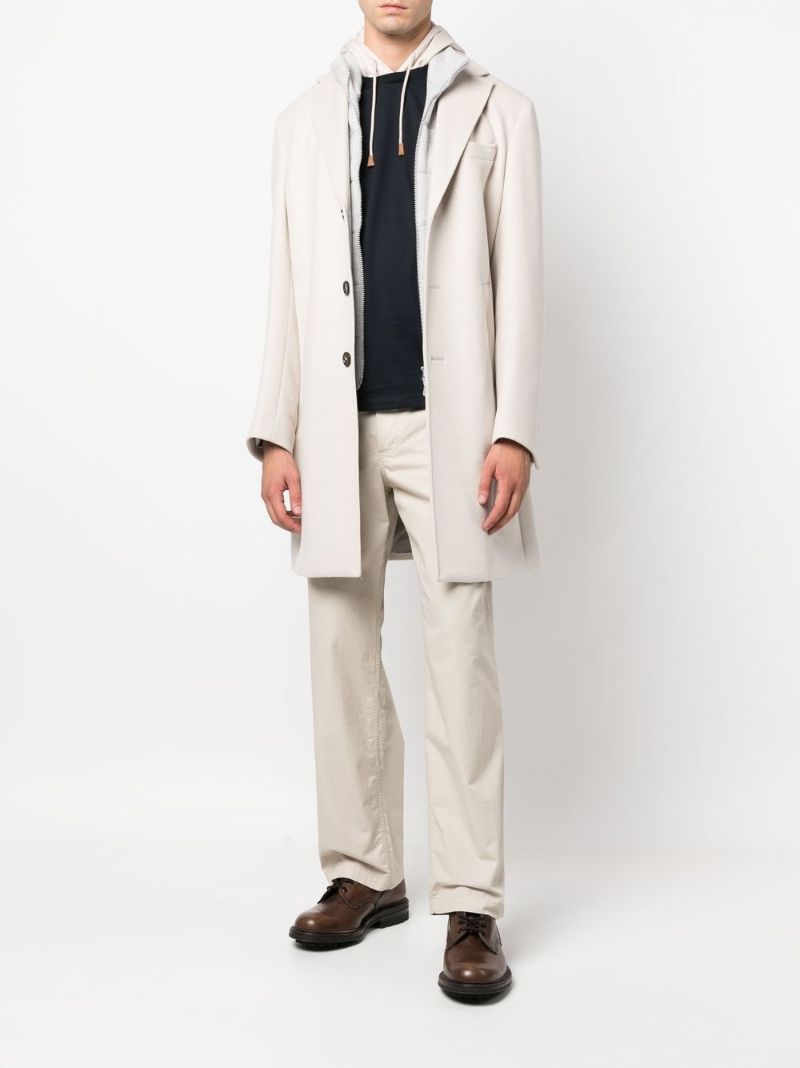 Neutral Single-breasted Layered Wool Coat