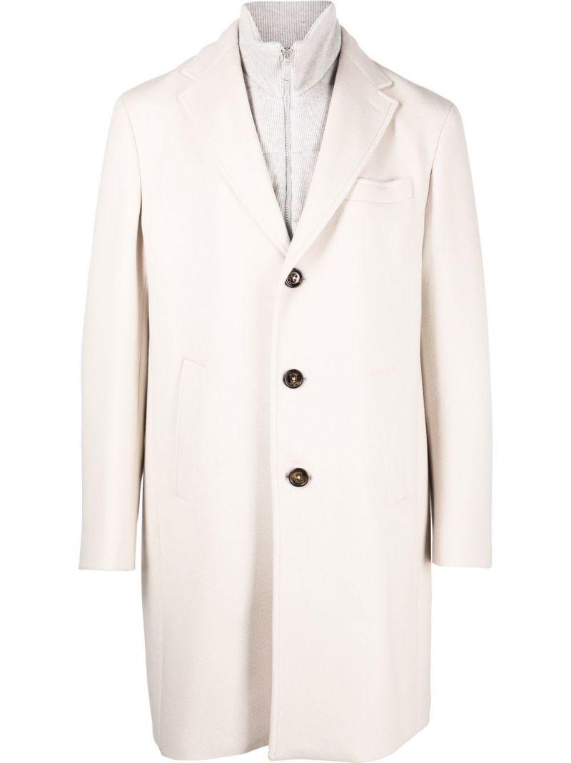Neutral Single-breasted Layered Wool Coat