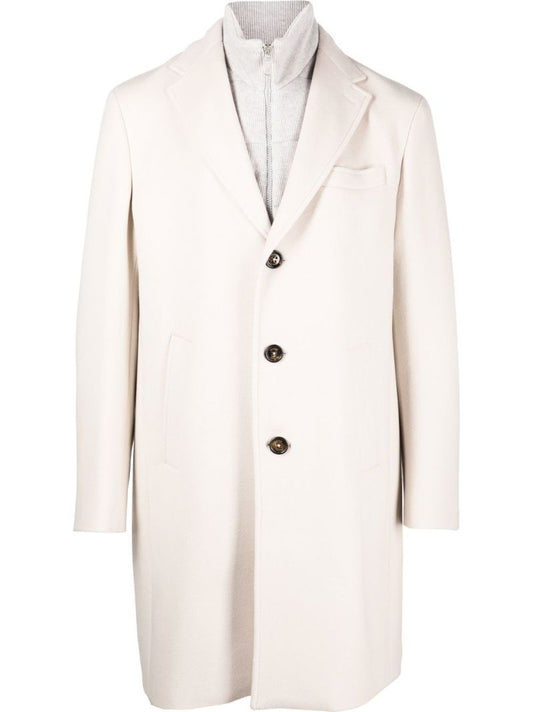 Neutral Single-breasted Layered Wool Coat