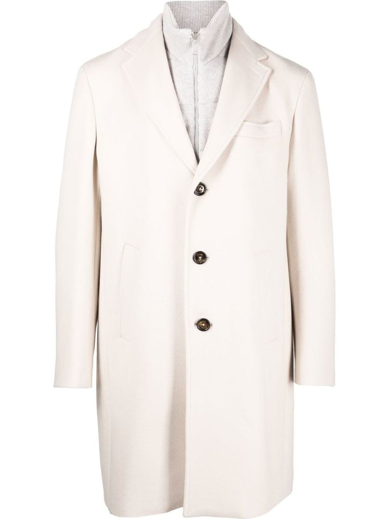 Neutral Single-breasted Layered Wool Coat