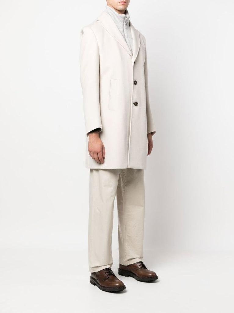 Neutral Single-breasted Layered Wool Coat