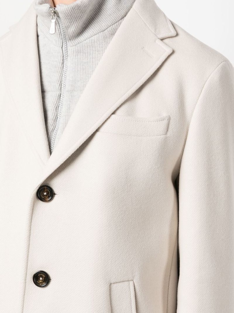 Neutral Single-breasted Layered Wool Coat