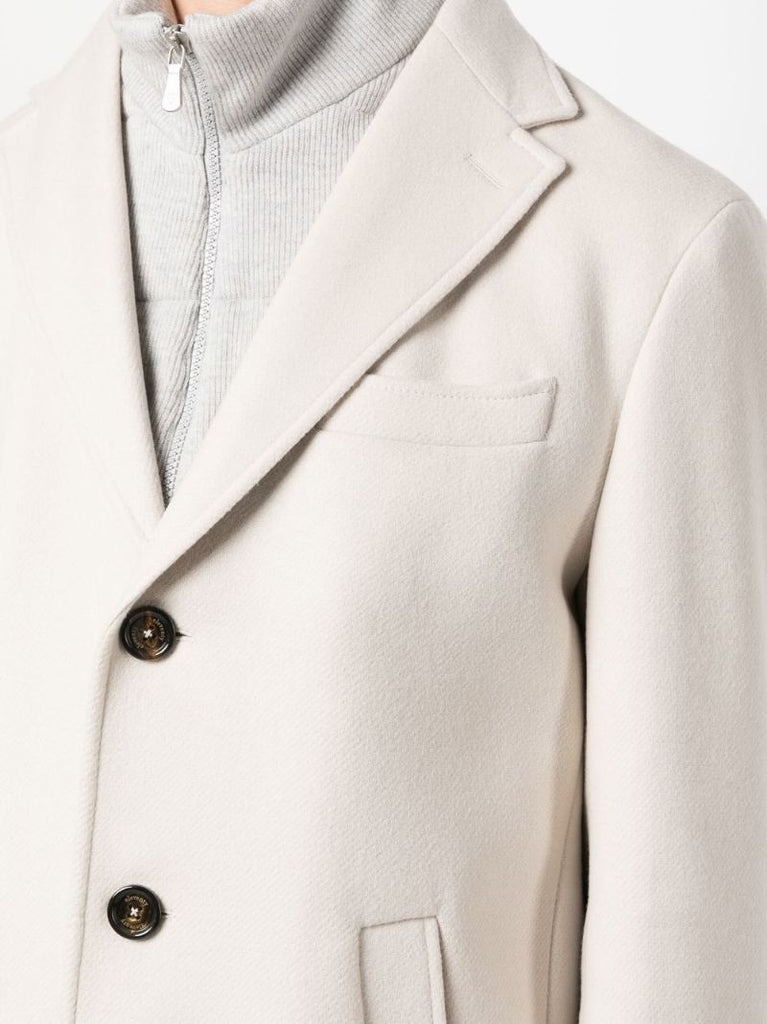 Neutral Single-breasted Layered Wool Coat
