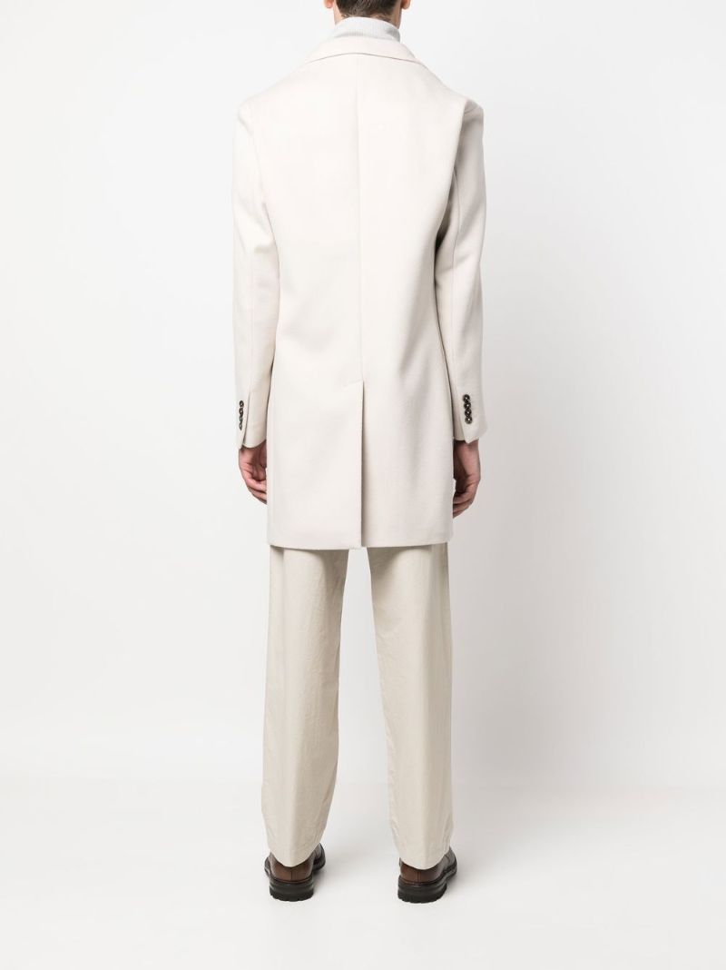 Neutral Single-breasted Layered Wool Coat