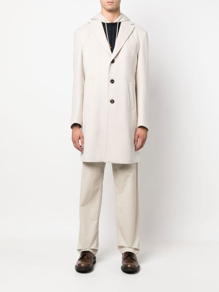 Neutral Single-breasted Layered Wool Coat