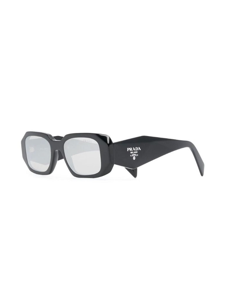 Black Logo Print Rectangle Frame Sunglasses