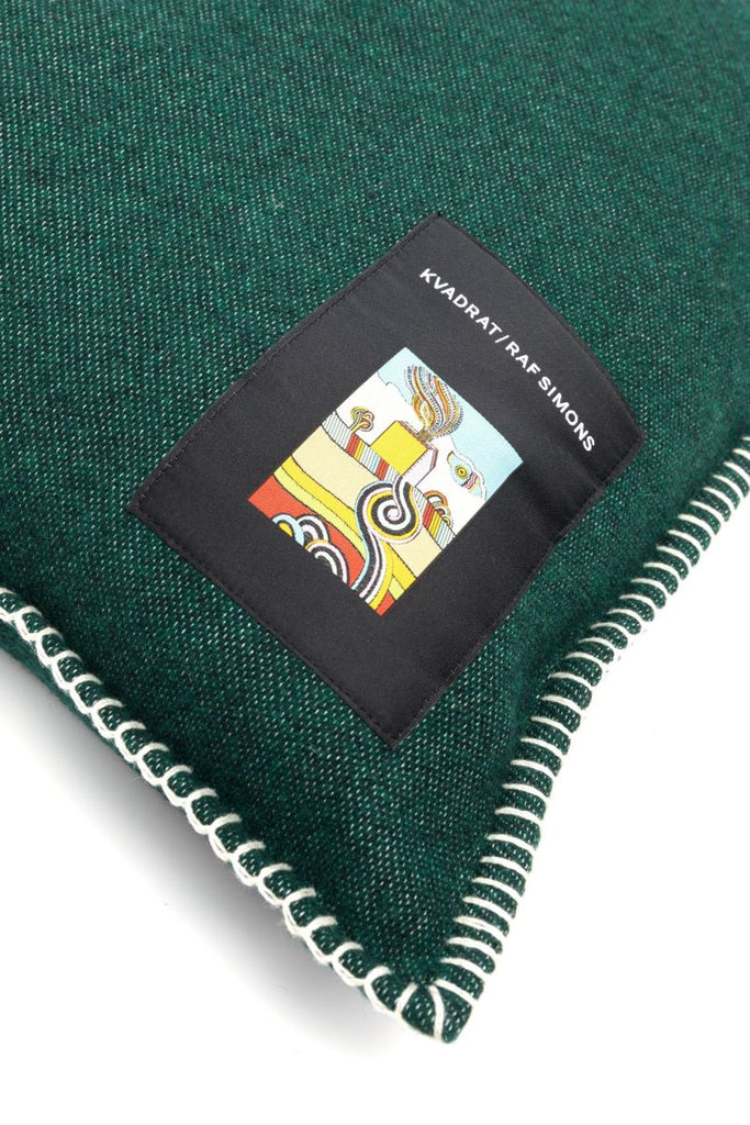 X Raf Simons Green Logo Patch Wool Cushion