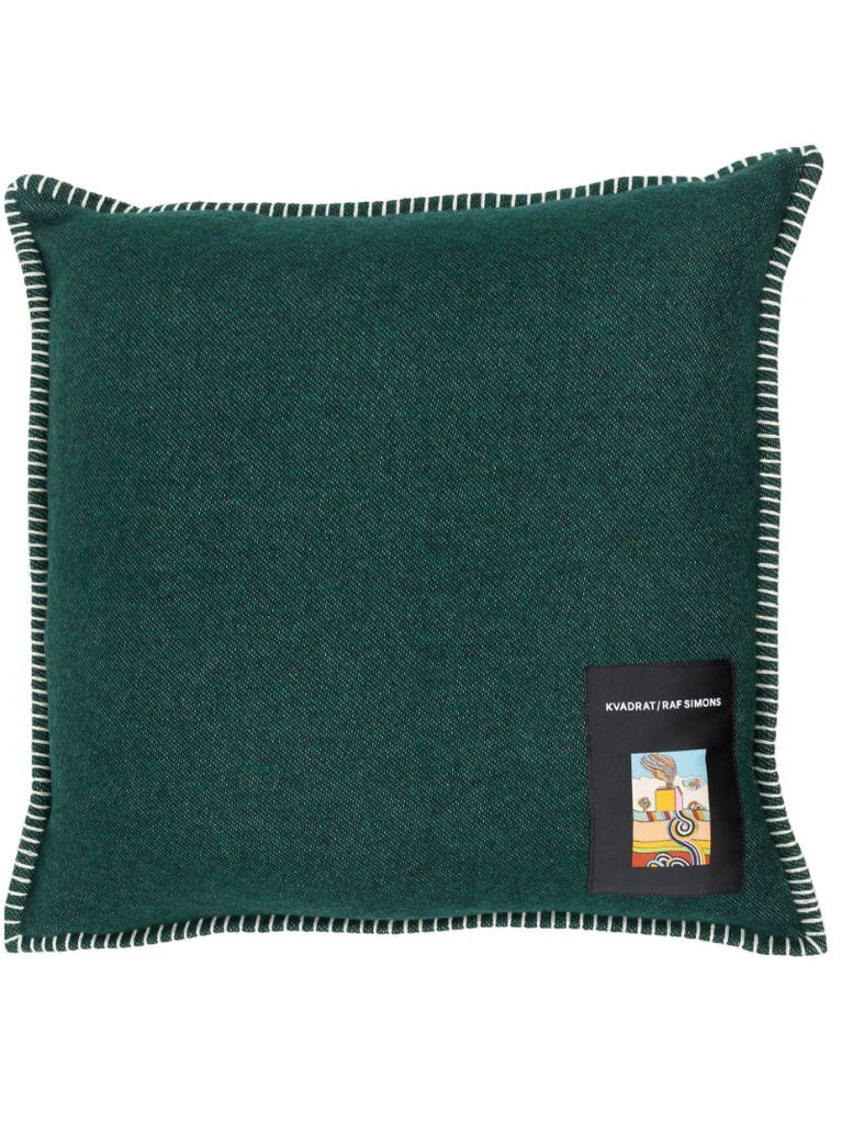 X Raf Simons Green Logo Patch Wool Cushion