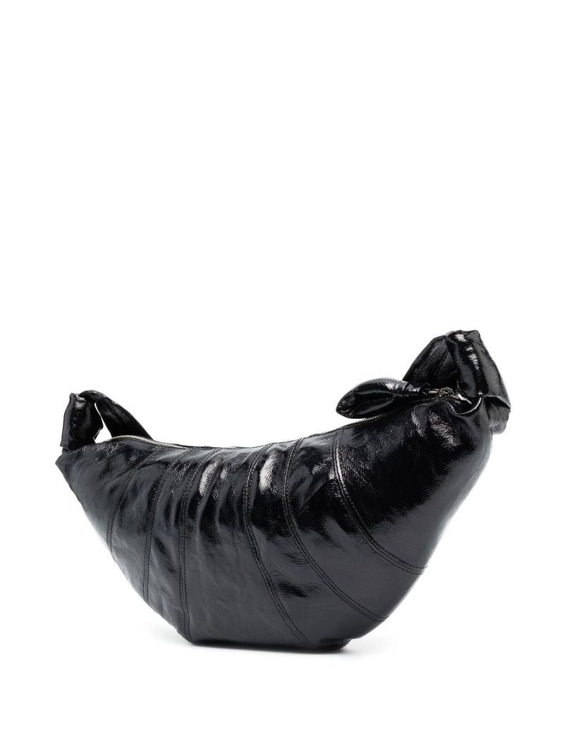 Black Small Croissant Coated Linen Bag
