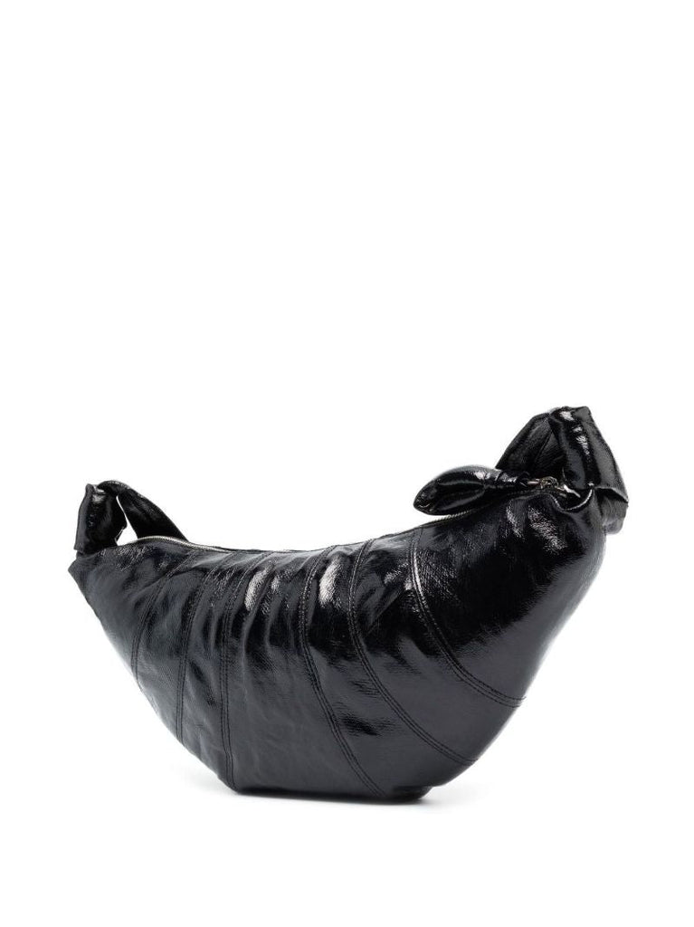 Black Small Croissant Coated Linen Bag